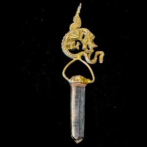 Unique Gypsy-Style Silver Dragon Pendant with Crystal Prism Accent